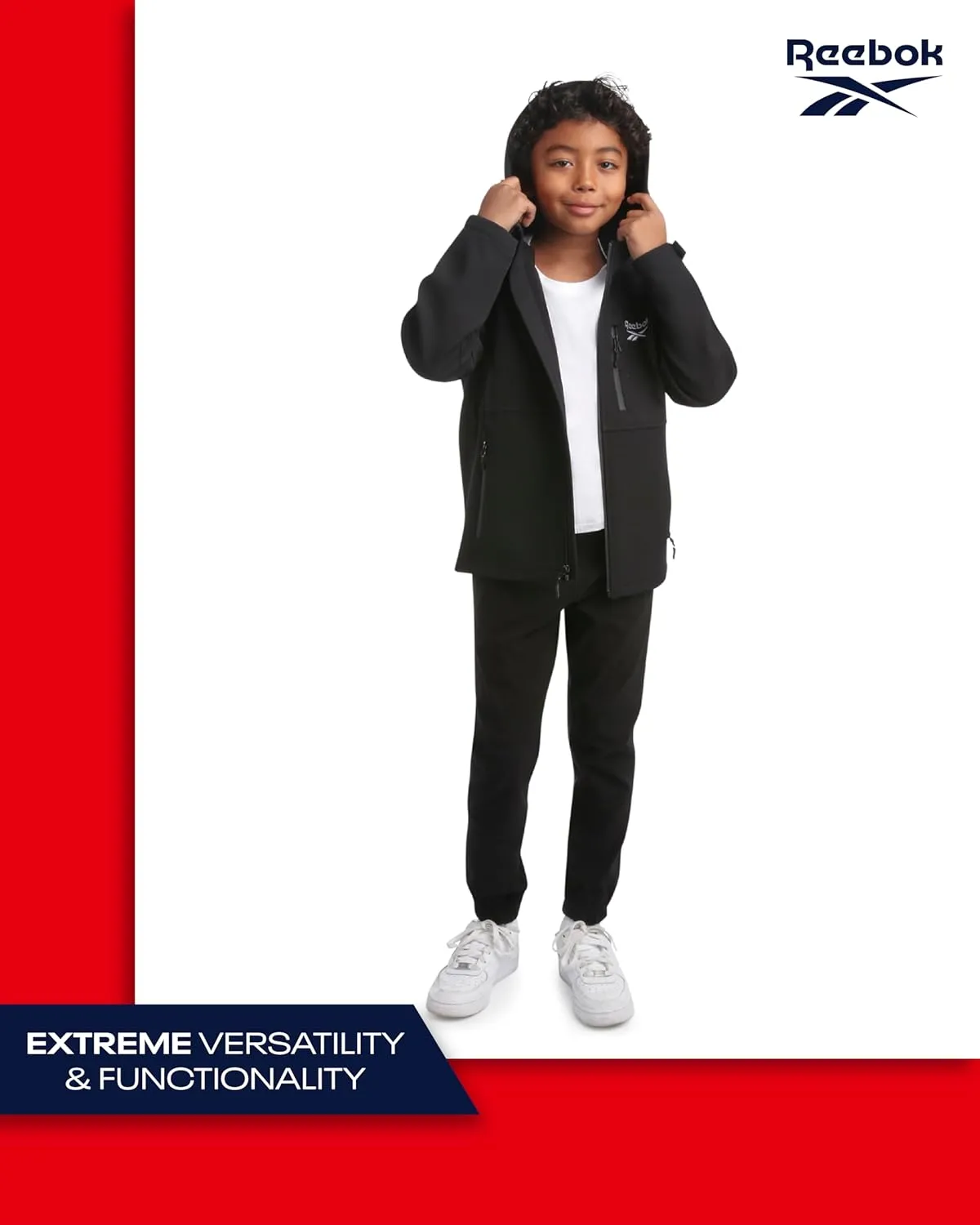 Reebok Boys' Jacket - Lightweight Polar Fleece Lined Softshell Jacket with Hood - Weather Resistant Jacket for Boys (8-20)