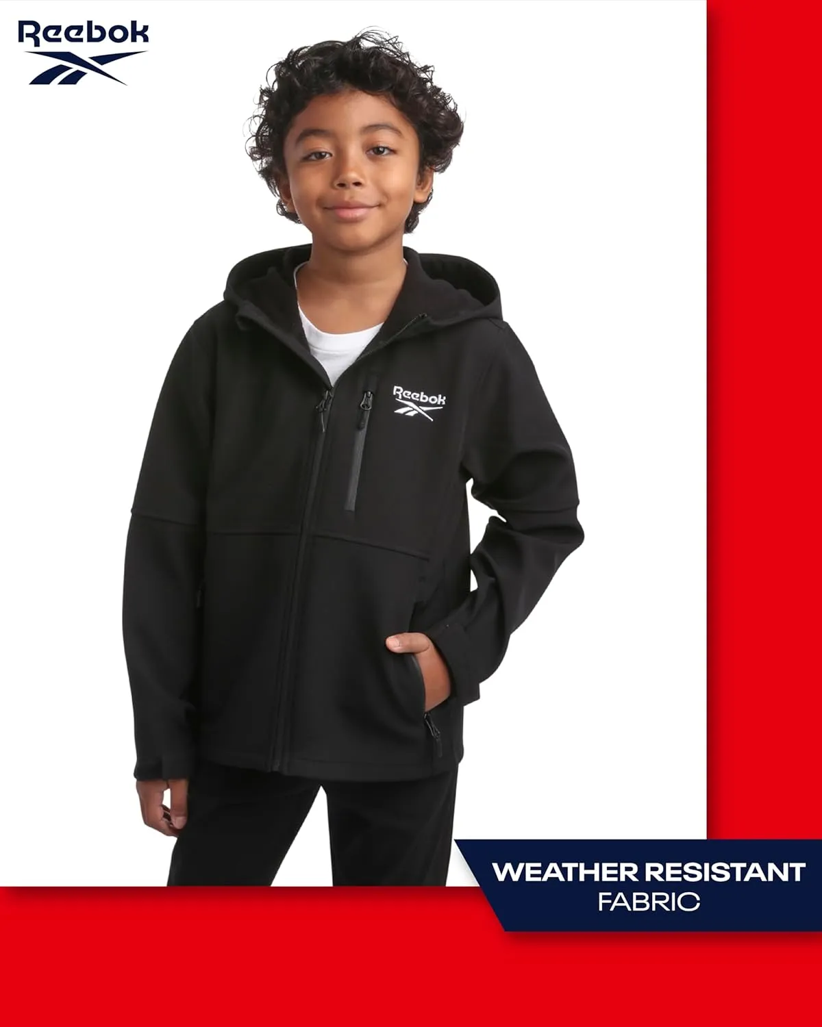 Reebok Boys' Jacket - Lightweight Polar Fleece Lined Softshell Jacket with Hood - Weather Resistant Jacket for Boys (8-20)