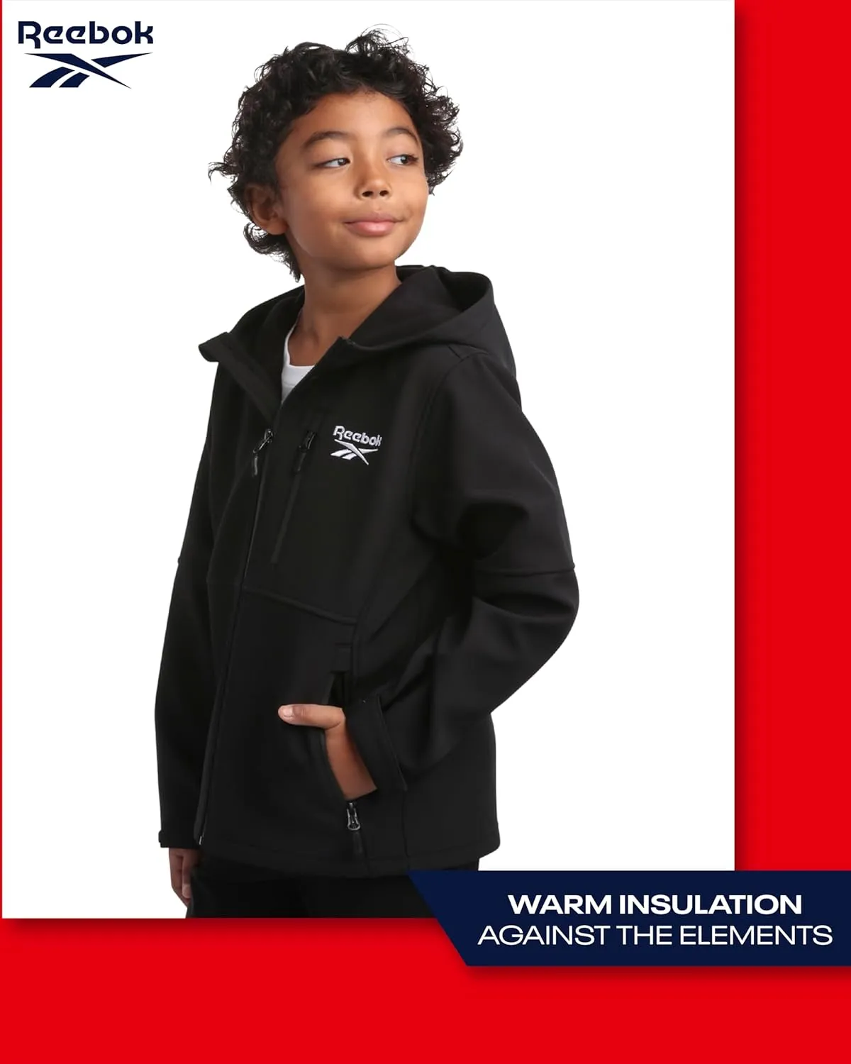 Reebok Boys' Jacket - Lightweight Polar Fleece Lined Softshell Jacket with Hood - Weather Resistant Jacket for Boys (8-20)