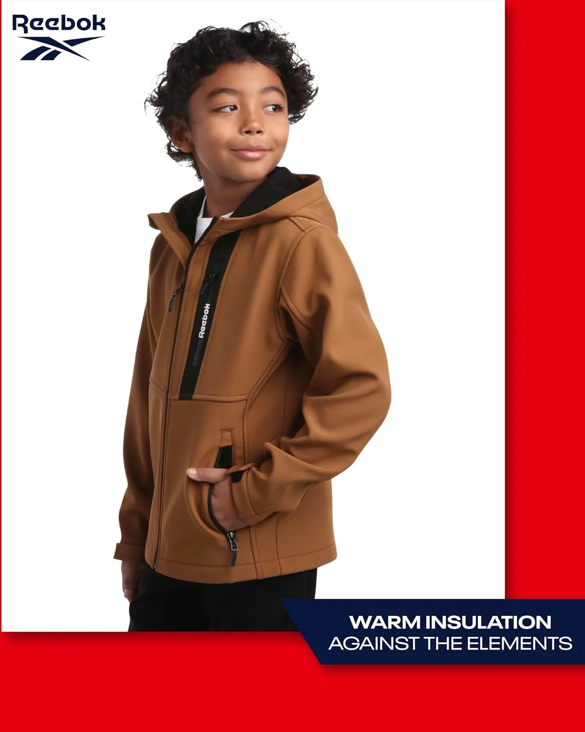 Reebok Boys' Jacket - Lightweight Polar Fleece Lined Softshell Jacket with Hood - Weather Resistant Jacket for Boys (8-20)