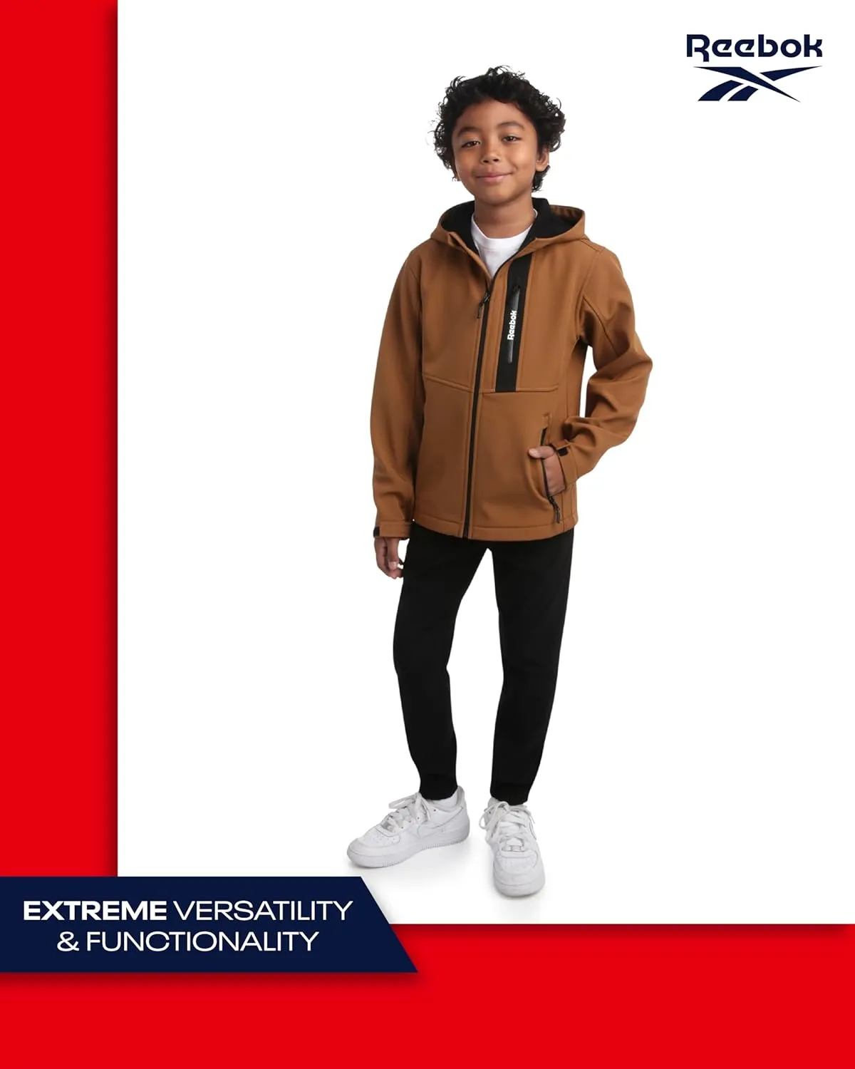 Reebok Boys' Jacket - Lightweight Polar Fleece Lined Softshell Jacket with Hood - Weather Resistant Jacket for Boys (8-20)