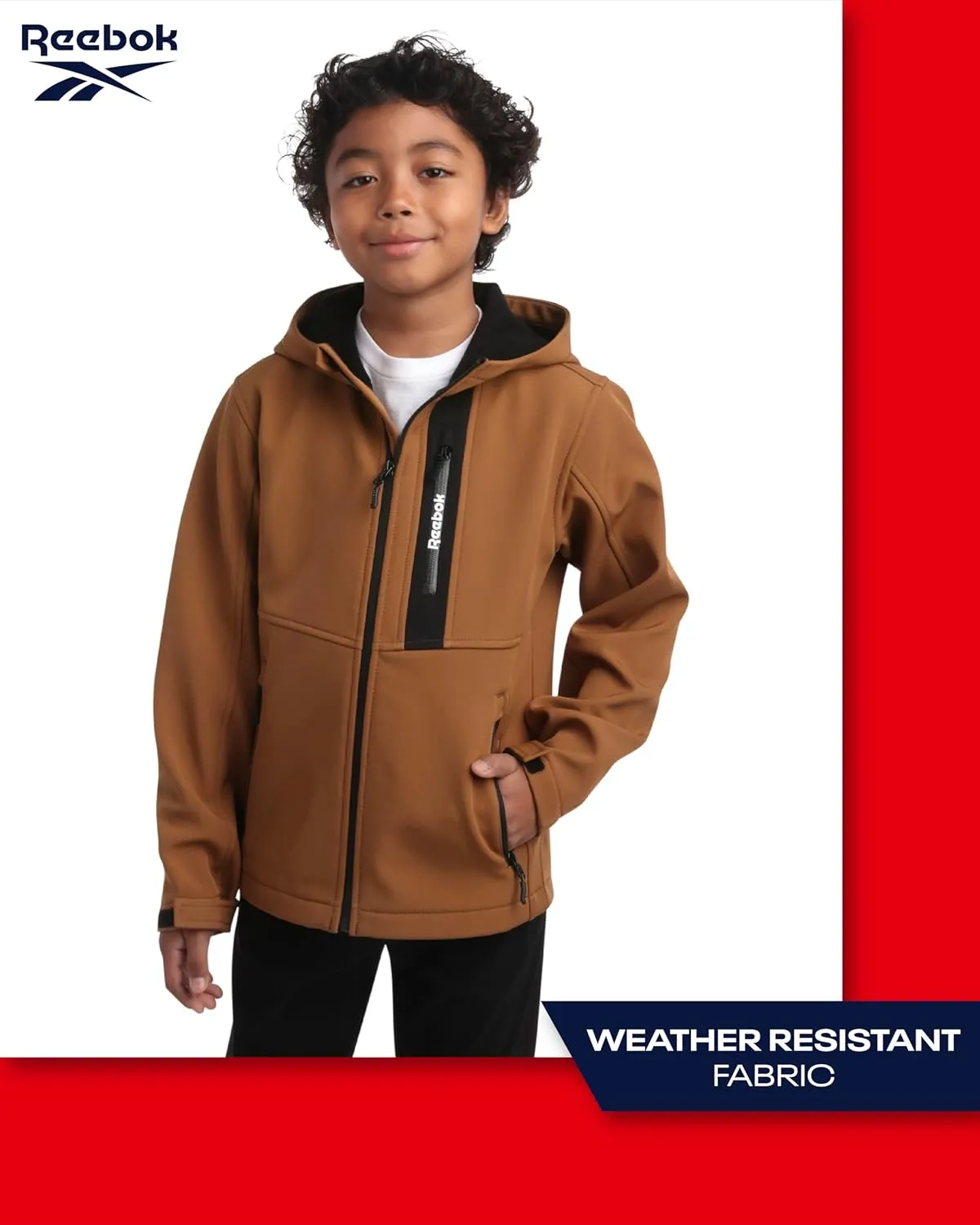 Reebok Boys' Jacket - Lightweight Polar Fleece Lined Softshell Jacket with Hood - Weather Resistant Jacket for Boys (8-20)