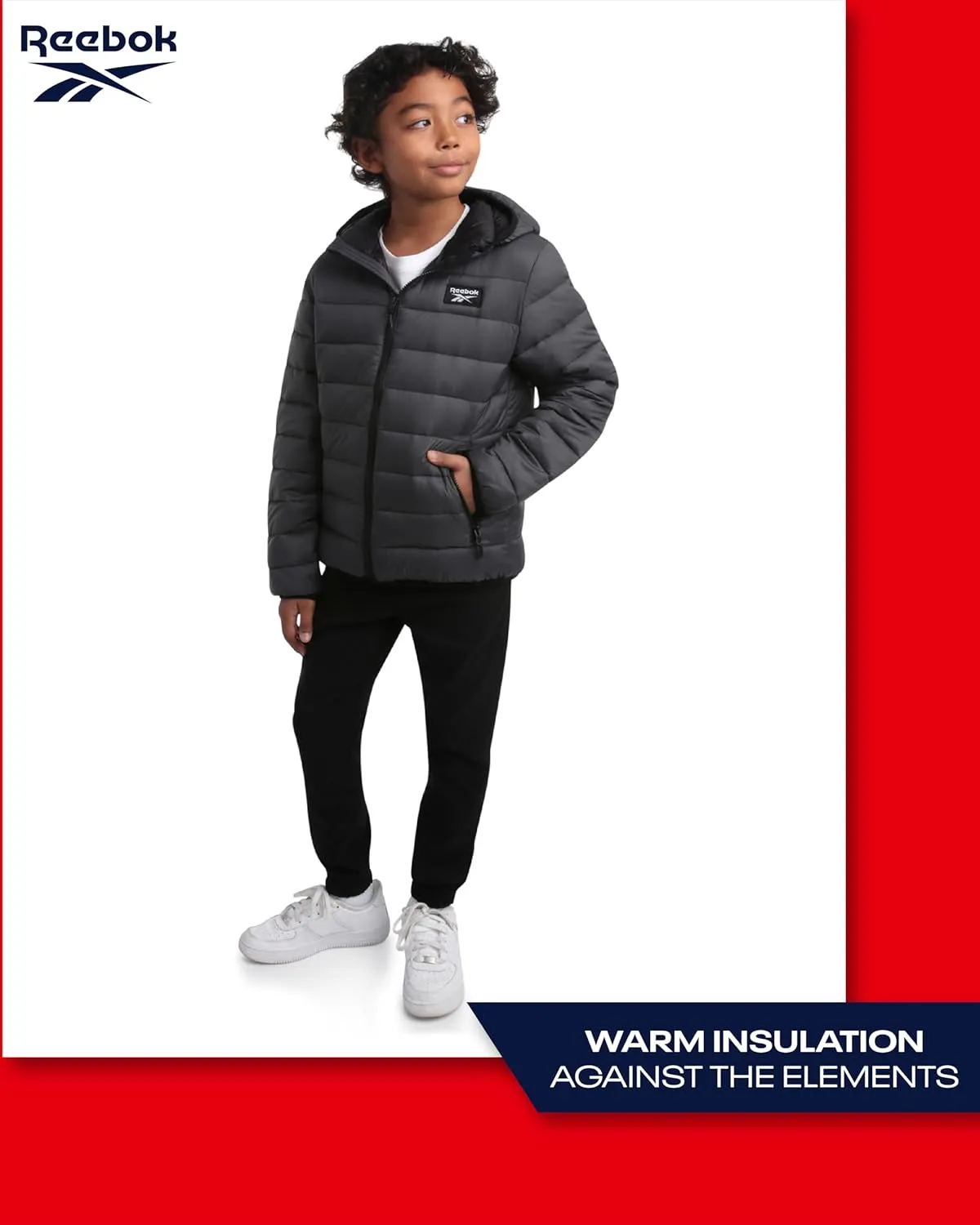 Reebok Boys’ Jacket – Water Resistant Midweight Quilted Puffer Coat – Insulated Outerwear Down Coat for Boys (4-20)