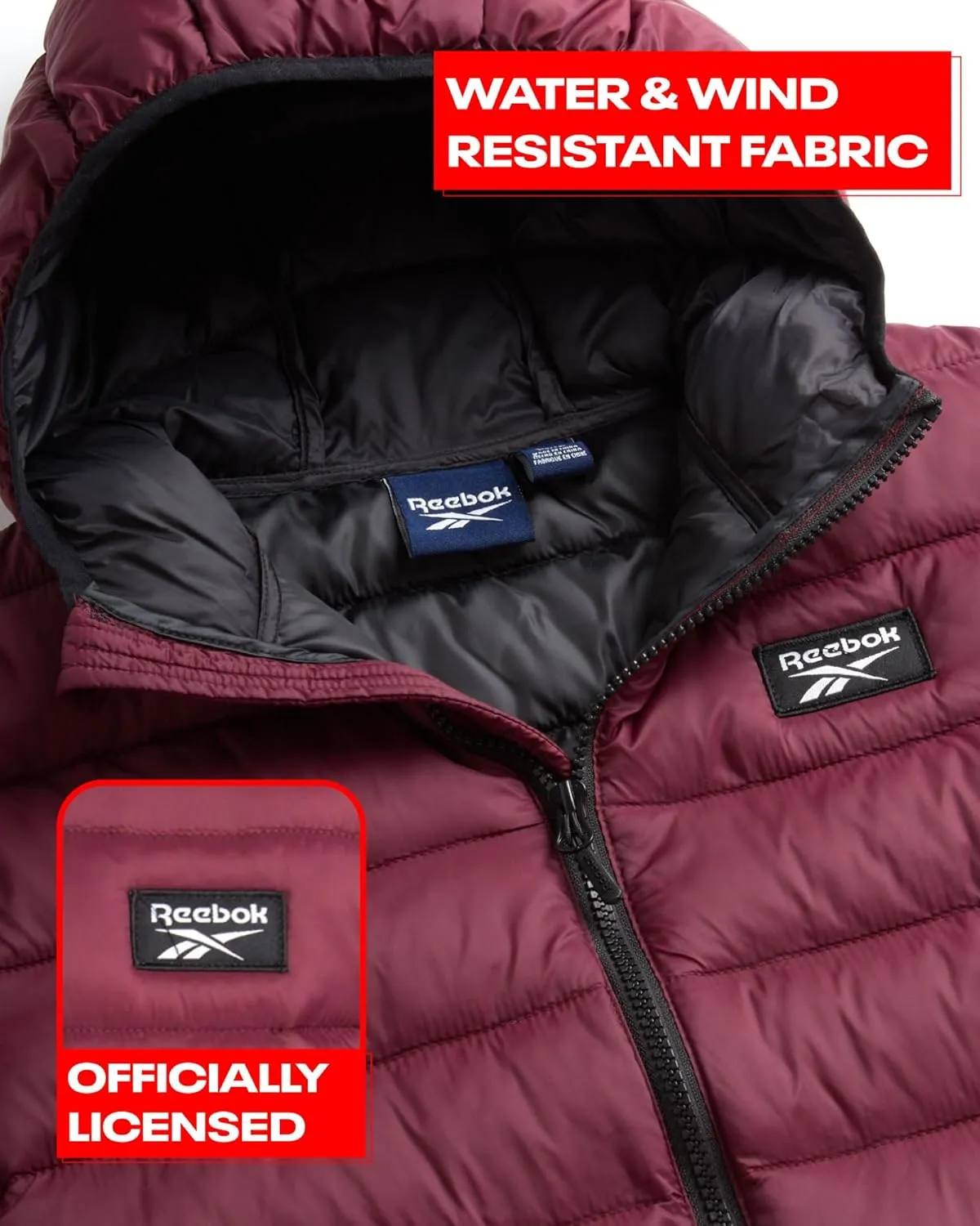 Reebok Boys’ Jacket – Water Resistant Midweight Quilted Puffer Coat – Insulated Outerwear Down Coat for Boys (4-20)