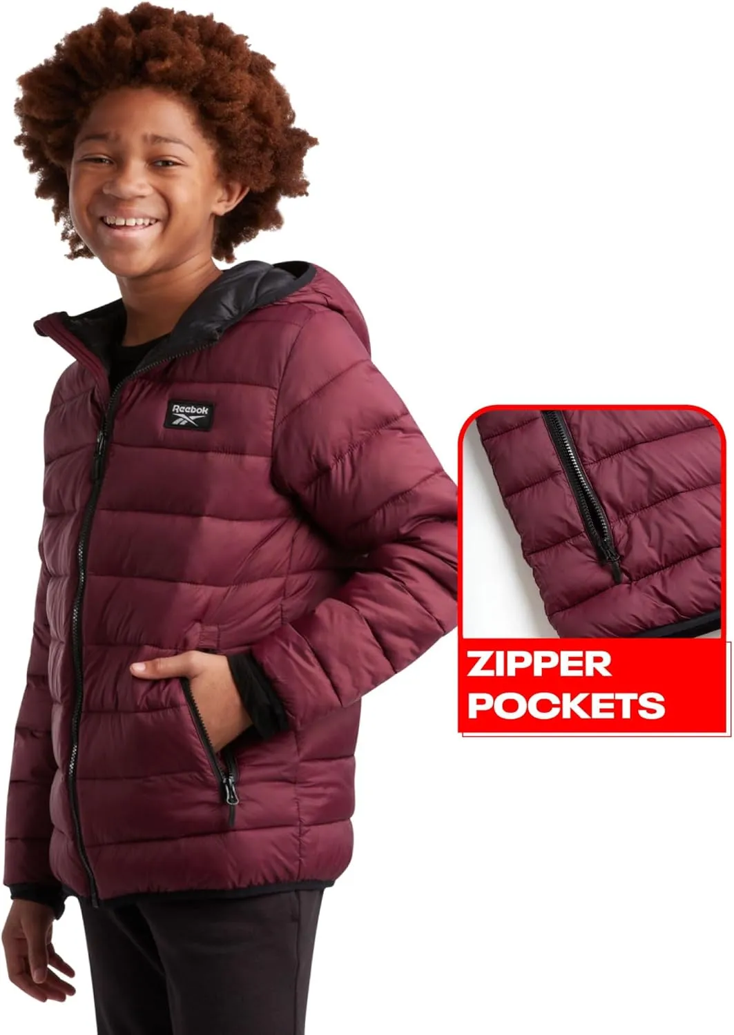 Reebok Boys’ Jacket – Water Resistant Midweight Quilted Puffer Coat – Insulated Outerwear Down Coat for Boys (4-20)