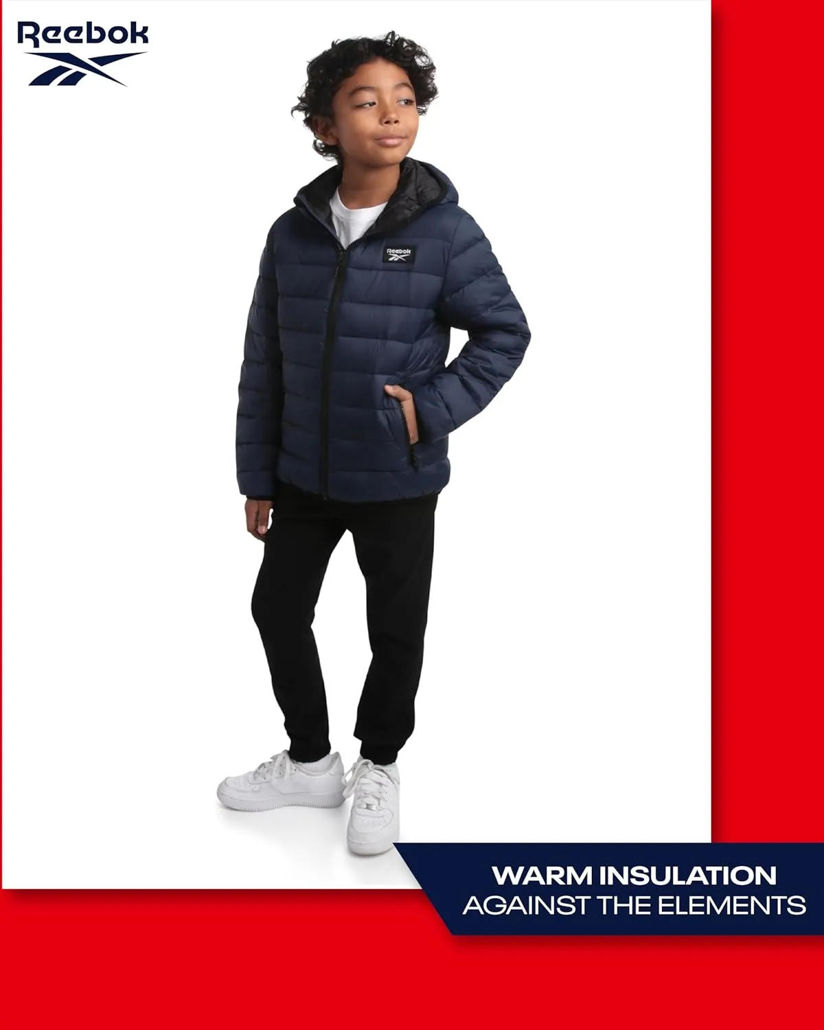 Reebok Boys’ Jacket – Water Resistant Midweight Quilted Puffer Coat – Insulated Outerwear Down Coat for Boys (4-20)