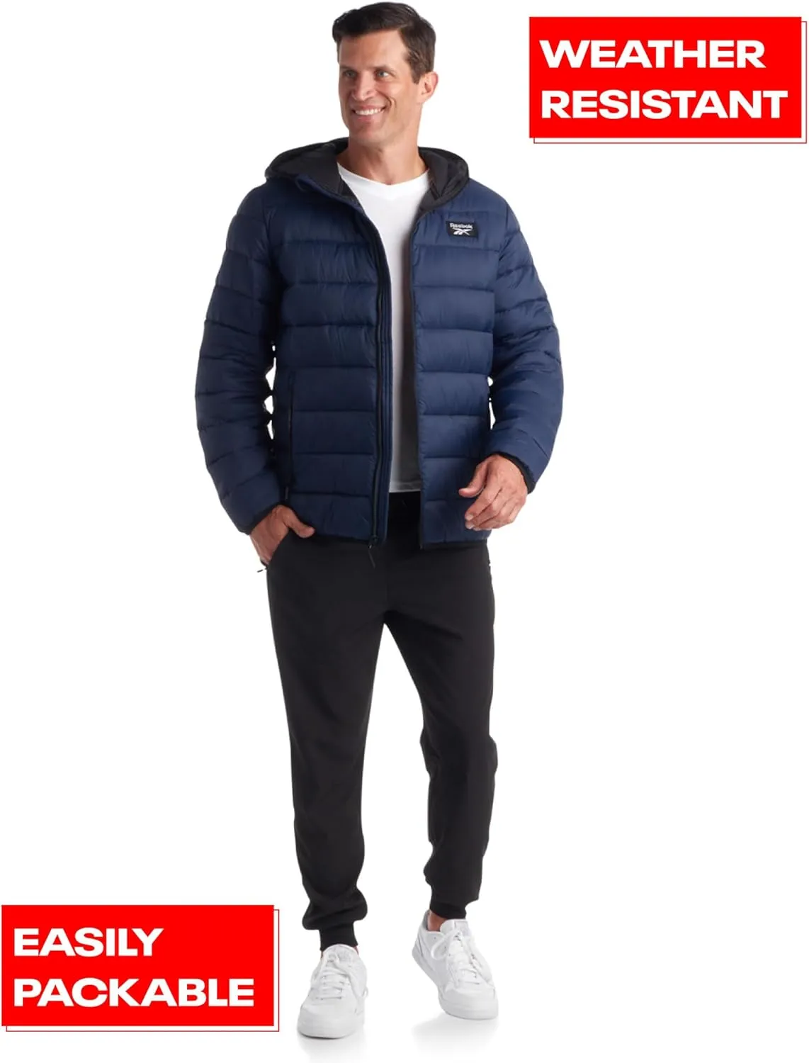 Reebok Mens Jacket - Lightweight Hooded Quilted Puffer Coat - Warm Insulated Winter Jacket for Men (S-4X)