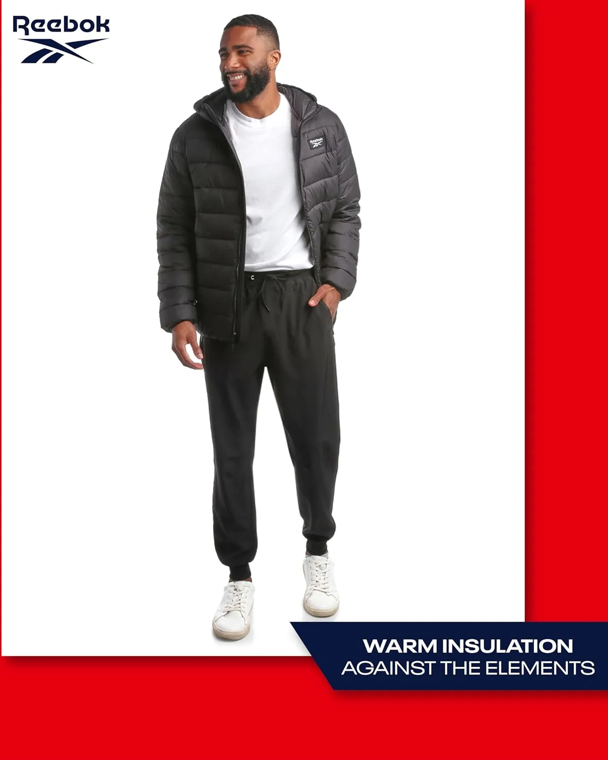 Reebok Mens Jacket - Lightweight Hooded Quilted Puffer Coat - Warm Insulated Winter Jacket for Men (S-4X)