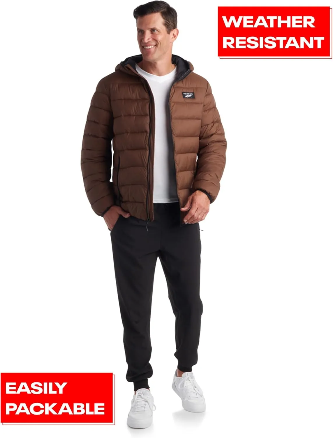 Reebok Men's Jacket – Lightweight Hooded Quilted Puffer Coat – Warm Insulated Winter Jacket for Men (S-4X)