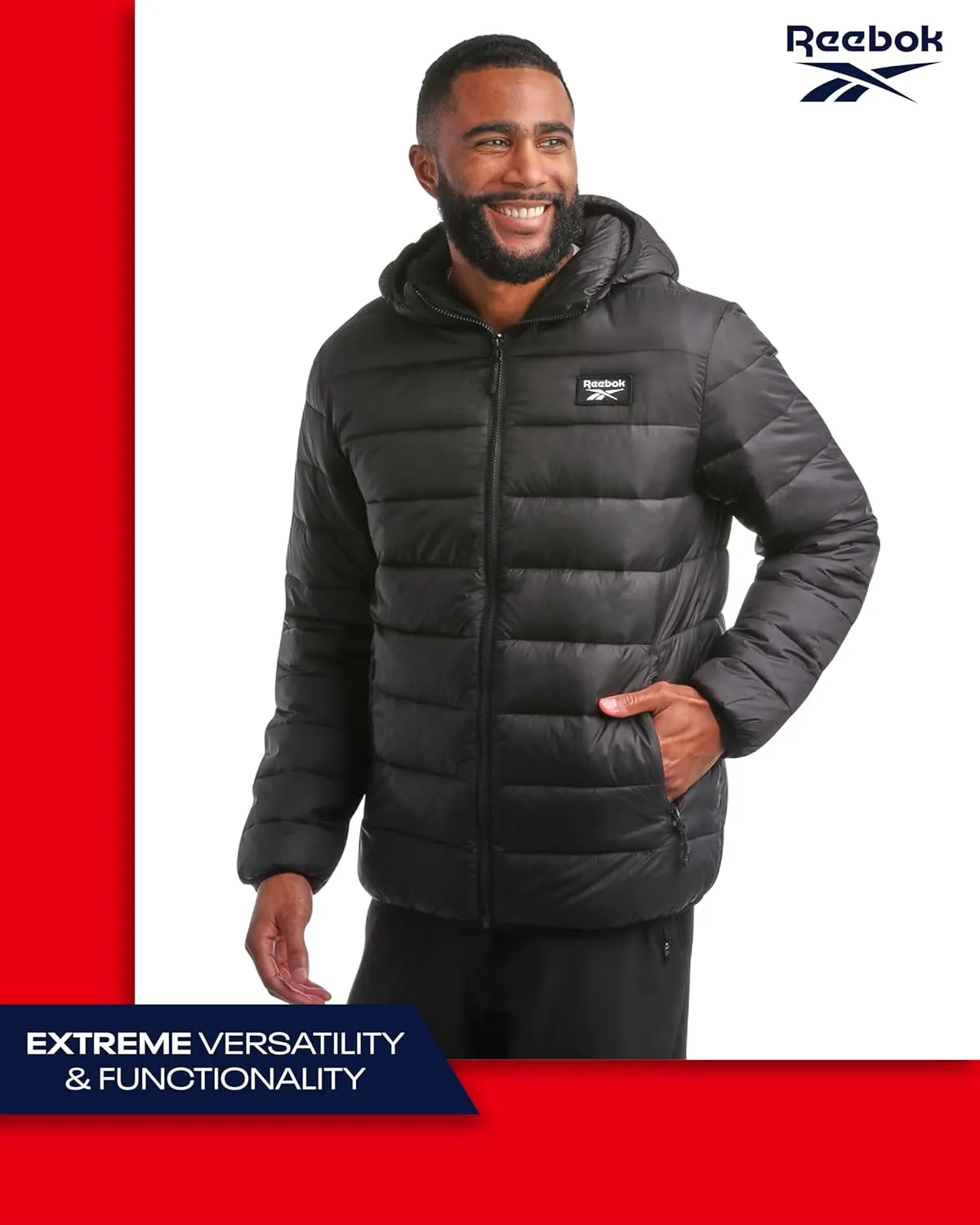Reebok Mens Jacket - Lightweight Hooded Quilted Puffer Coat - Warm Insulated Winter Jacket for Men (S-4X)