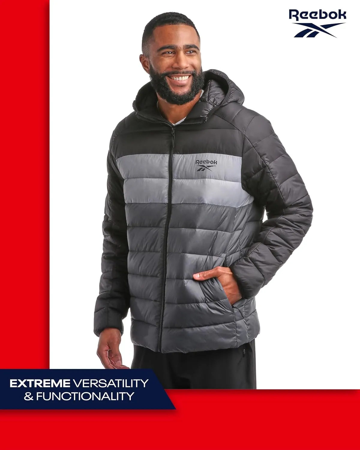 Reebok Men's Jacket – Lightweight Hooded Quilted Puffer Coat – Warm Insulated Winter Jacket for Men (S-4X)