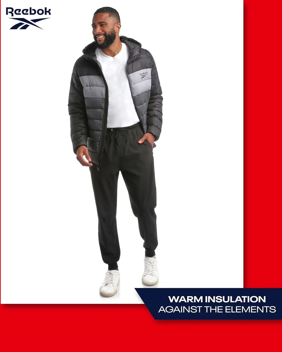 Reebok Men's Jacket – Lightweight Hooded Quilted Puffer Coat – Warm Insulated Winter Jacket for Men (S-4X)