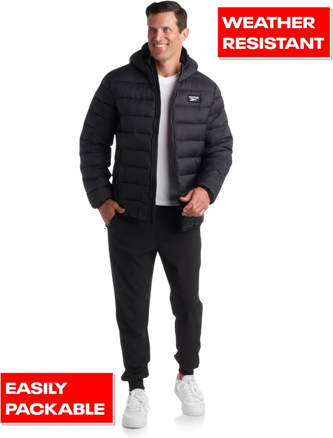 Reebok Mens Jacket - Lightweight Hooded Quilted Puffer Coat - Warm Insulated Winter Jacket for Men (S-4X)