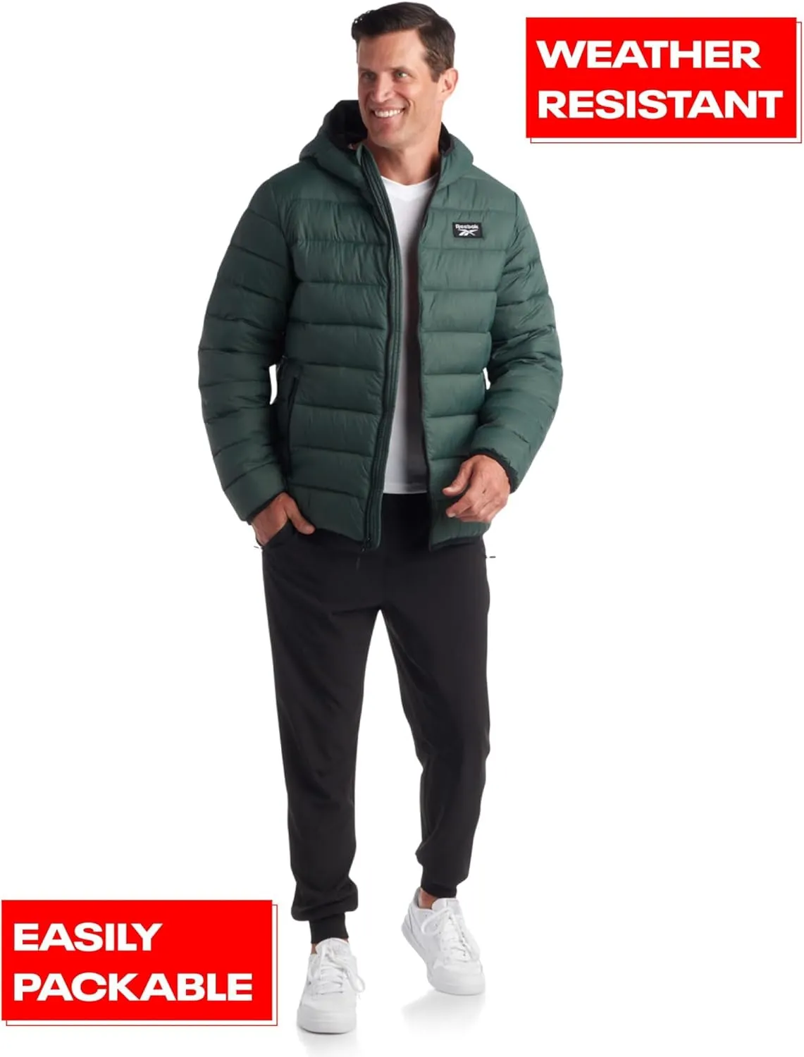 Reebok Mens Jacket - Lightweight Hooded Quilted Puffer Coat - Warm Insulated Winter Jacket for Men (S-4X)
