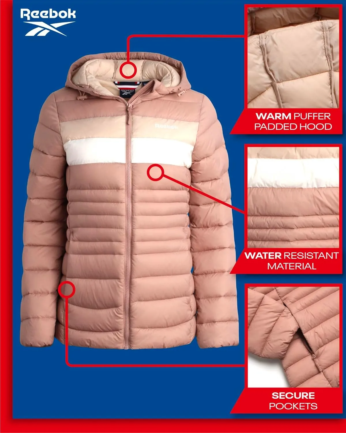 Reebok Women Jacket - Packable Quilted Puffer Coat – Casual Jacket for Women (S-XL)