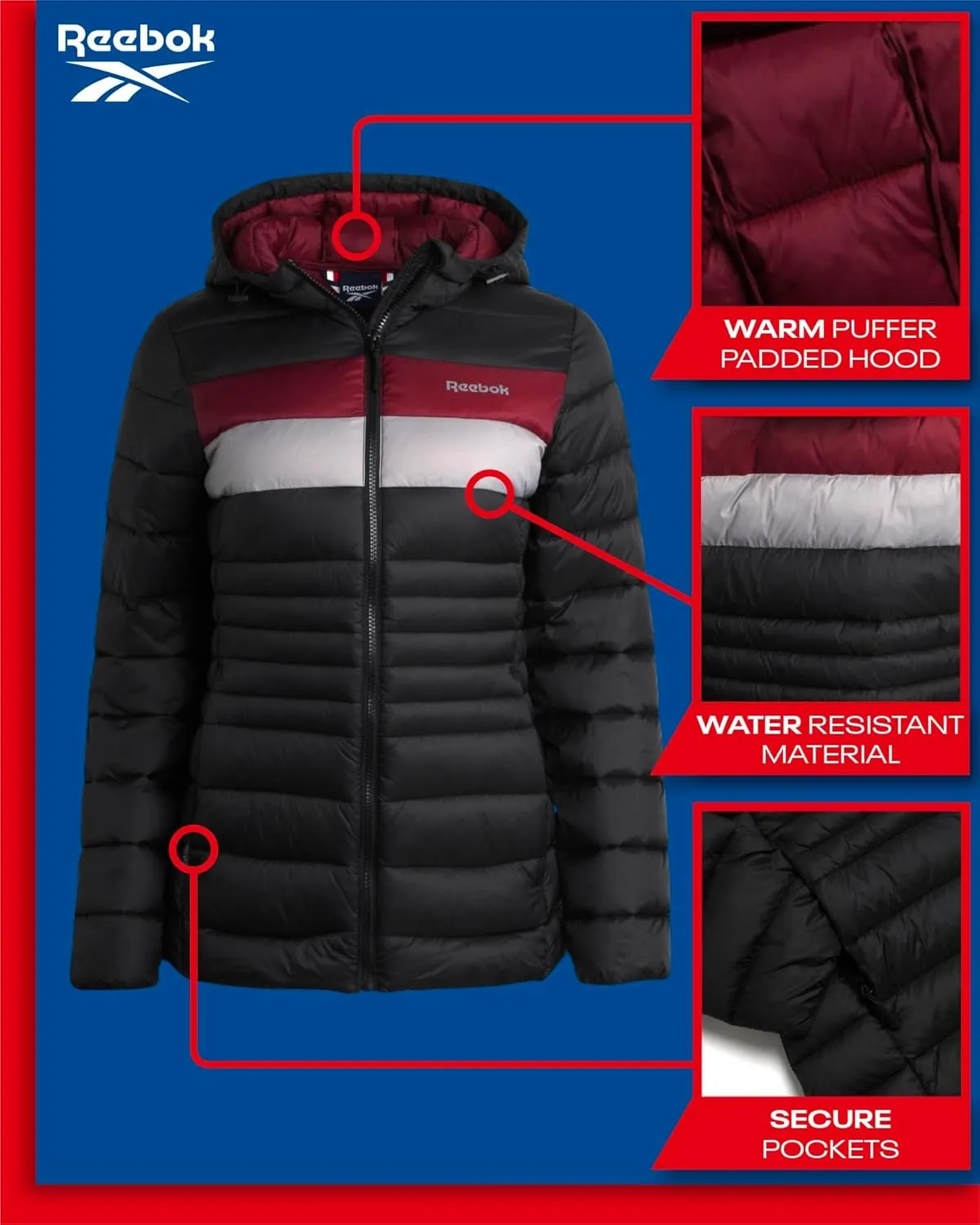 Reebok Women Jacket - Packable Quilted Puffer Coat – Casual Jacket for Women (S-XL)