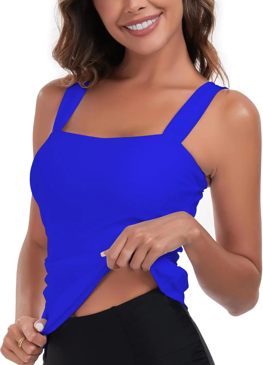 RELLECIGA Women's Bandeau Tankini Top Ruched Tummy Control Swimsuits Top