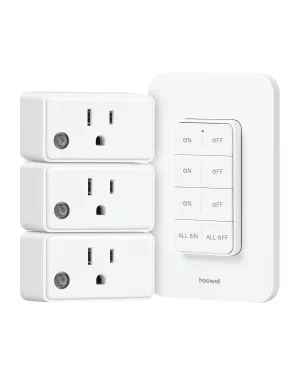 Remote Control Outlet Wireless Wall Mounted Light Switch, Programmable and Expandable Remote Light Switch Kit, No Wiring Needed, 200 Ft RF Range, 15A/1875W, Compact Design, ETL Listed
