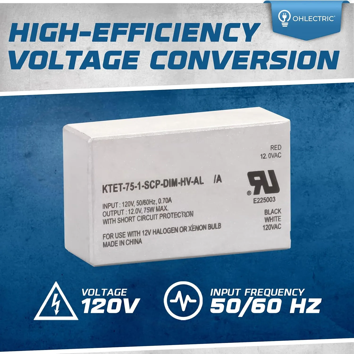 Replacement for Keystone KTET-75-1-SCP-DIM-HV-AL Dimmable Electronic Transformer – 75W High-Performance 120V Input, 12V Output - Compact Aluminium Case, Ideal for Track & Recessed Lighting