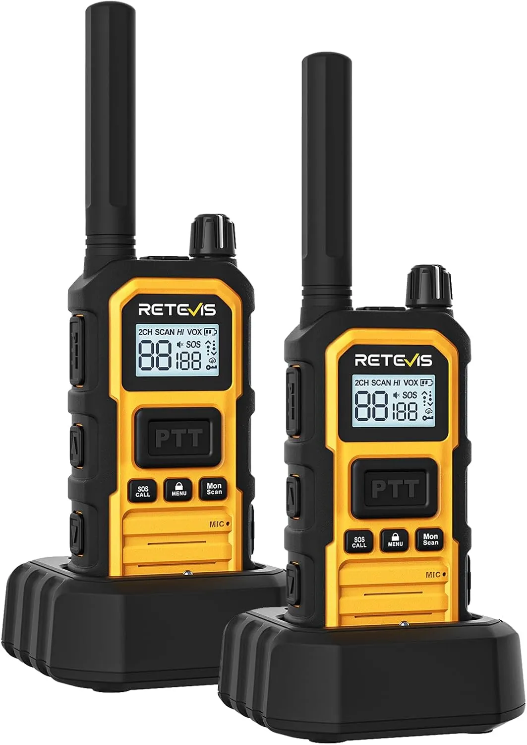 Retevis RB48 Plus Walkie Talkies Long Range, Waterproof Heavy Duty GMRS Two Way Radios, NOAA, USB-C Rechargeable, Vibration Alert, Emergency 2 Way Radios, for Off-Roading Hunting(2 Pack)