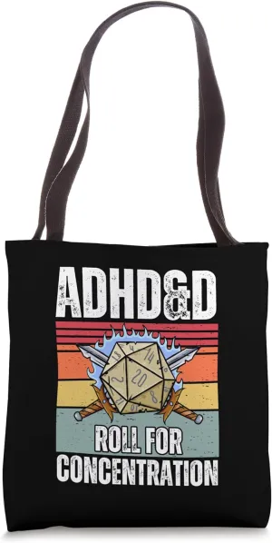 Retro Vintage ADHD&D Roll For Concentration Funny Gamer Tote Bag