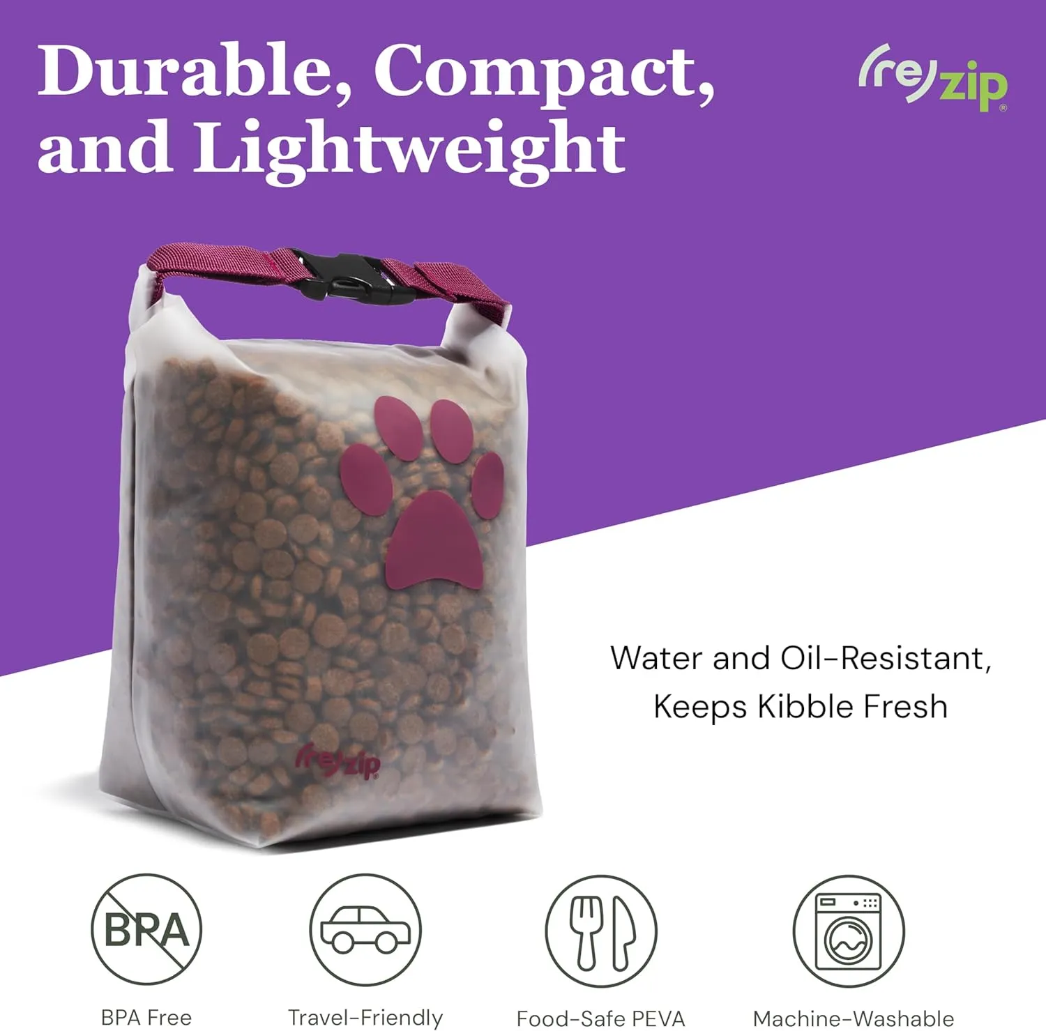 (re)zip Large Roll Top Pet Dry Food Storage Bag 40-Cup, BPA-Free, Food-Grade, Pet-Safe, Freshness Seal for Camping, Long Term Boarding, Travel & Daily Use, Machine Washable, Black