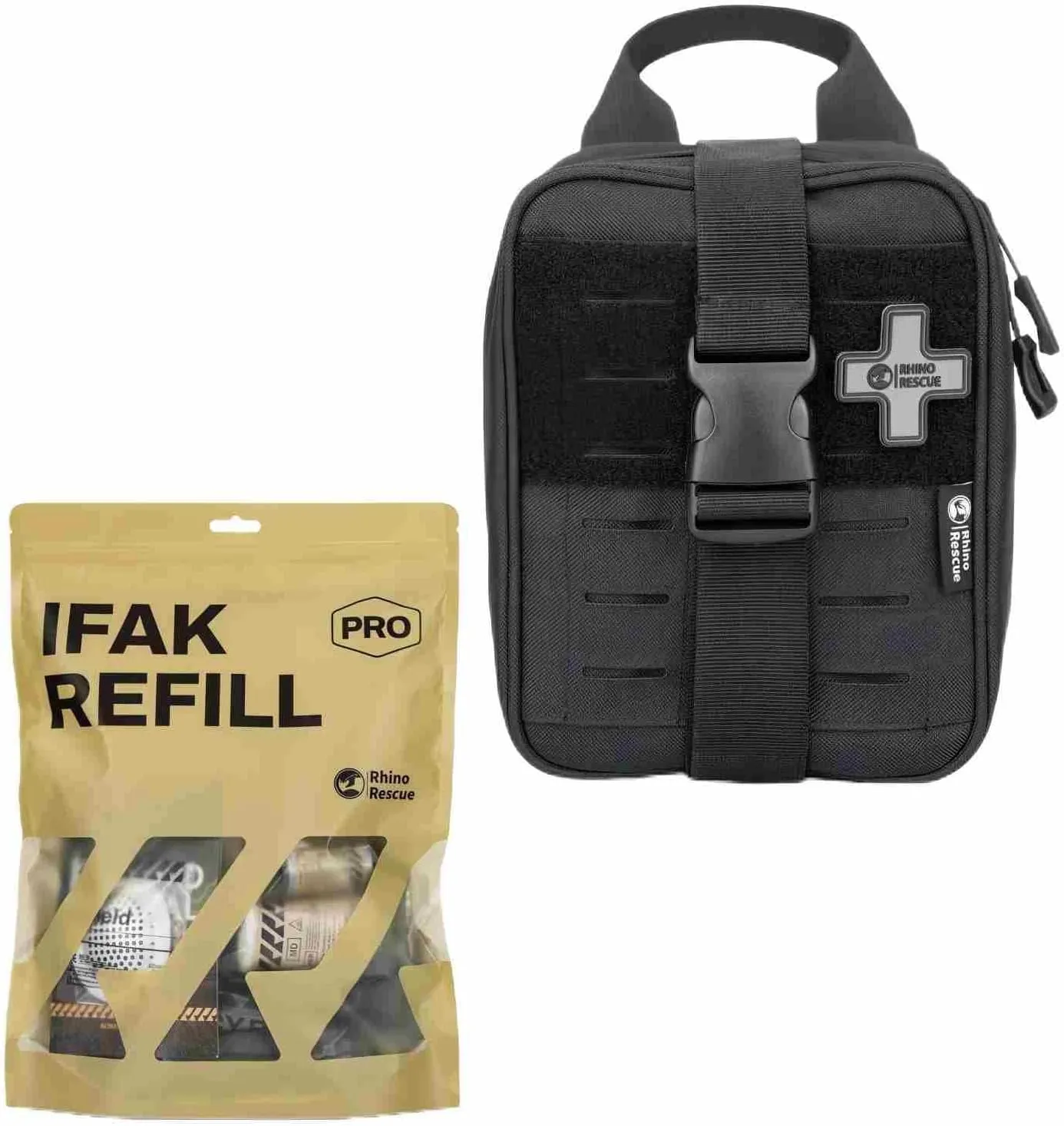 RHINO RESCUE bundle-17PCS Trauma Refill Kit Emergency Medical Supplies Combat IFAK Pack for Wound Care IFAK Trauma Kit with C-A-T Tourniquet, Tactical First Aid Kit Molle Pouch for Military