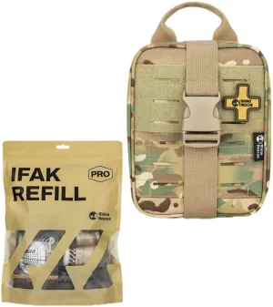 RHINO RESCUE bundle-17PCS Trauma Refill Kit Emergency Medical Supplies Combat IFAK Pack for Wound Care IFAK Trauma Kit with C-A-T Tourniquet, Tactical First Aid Kit Molle Pouch for Military