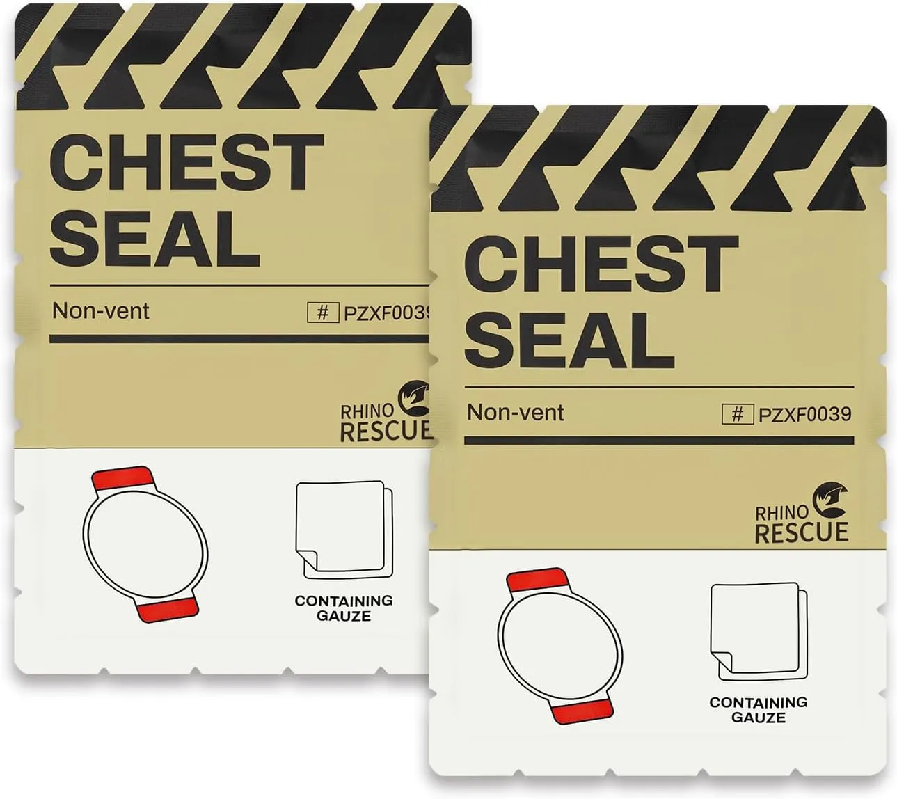 RHINO RESCUE Chest Seal Non-Vented, Sterile Emergency Trauma Dressing, IFAK Medical Supplies for Wound Care,Gunshot Wound, Sucking Chest, FSA/HSA Eligible (2 Count)