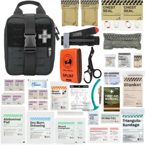 RHINO RESCUE IFAK Trauma Kit with C-A-T Tourniquet, Tactical First Aid Kit Molle Pouch for Military, Combat, Car, Camping, Hiking, Travel， FSA HSA Eligible (Black)