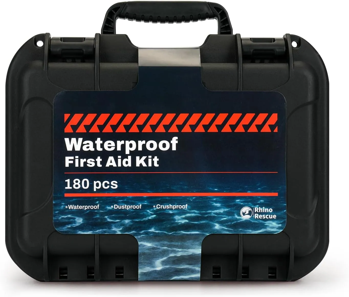 RHINO RESCUE Waterproof Marine First Aid Kit for Boat Durable First Aid Box for Crews with Emergency Medical Supplies for Travel & Fishing (Black)