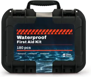 RHINO RESCUE Waterproof Marine First Aid Kit for Boat Durable First Aid Box for Crews with Emergency Medical Supplies for Travel & Fishing (Black)