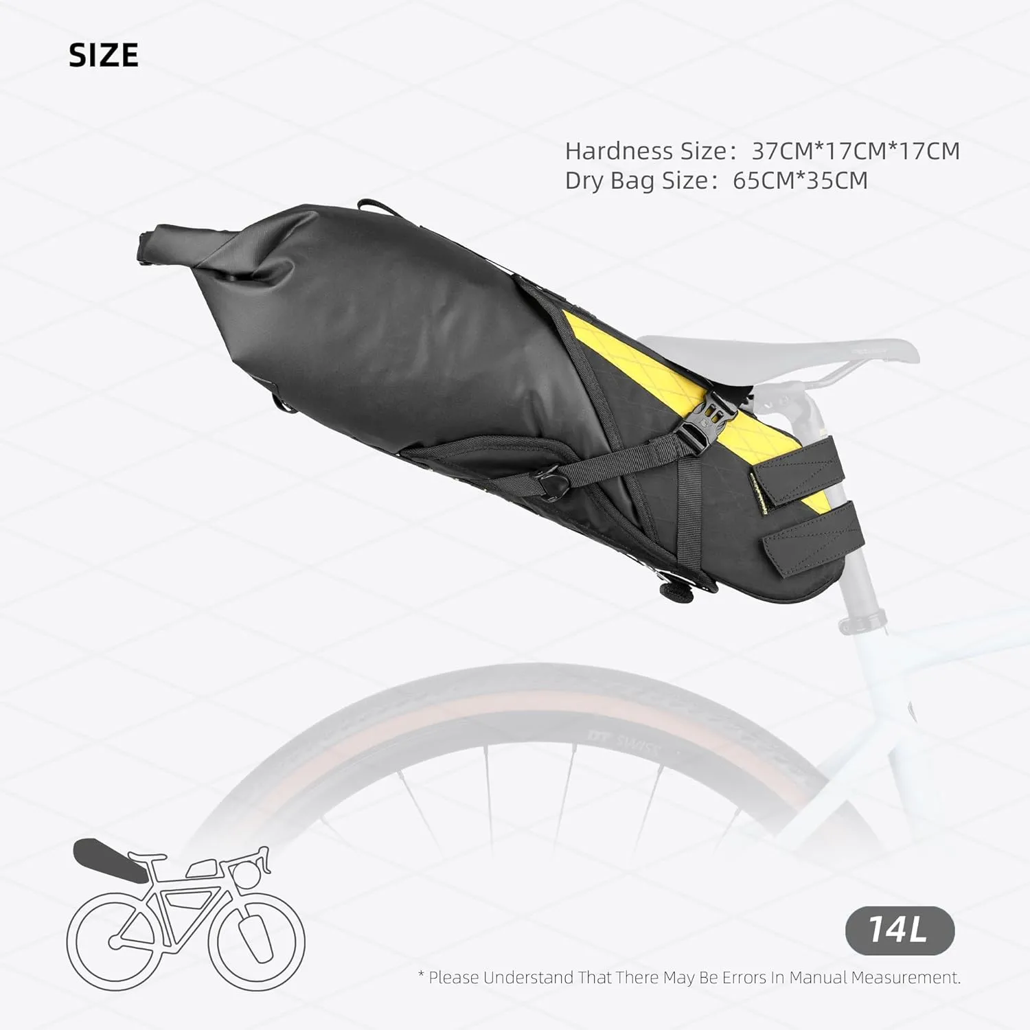 Rhinowalk 14L Waterproof Hardshell Bike Saddle Bag – Two-Piece Rear Seat Bag with Velcro Mount, Tear-Resistant, No-Screw Installation, Fits Most Bikes-(White Black)