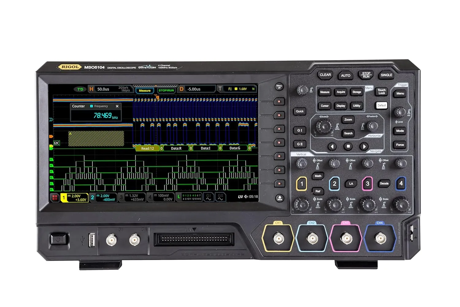 Rigol MSO5104 100 MHz Mixed Signal Oscilloscope with 4 Analog Channels and UltraVision II High-Speed Oscilloscope