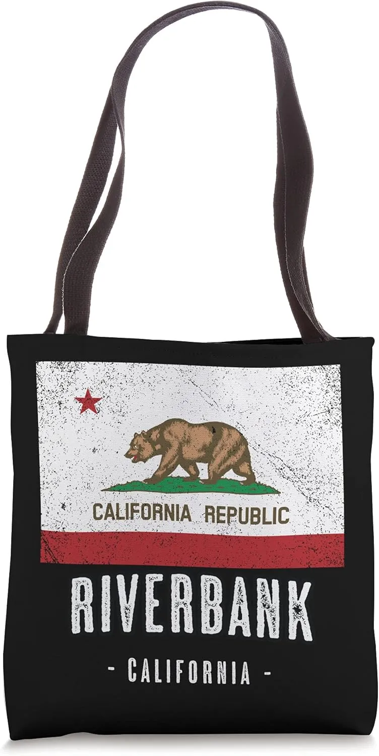 RIVERBANK - California | Cali City Souvenir - CA Flag Top Tote Bag