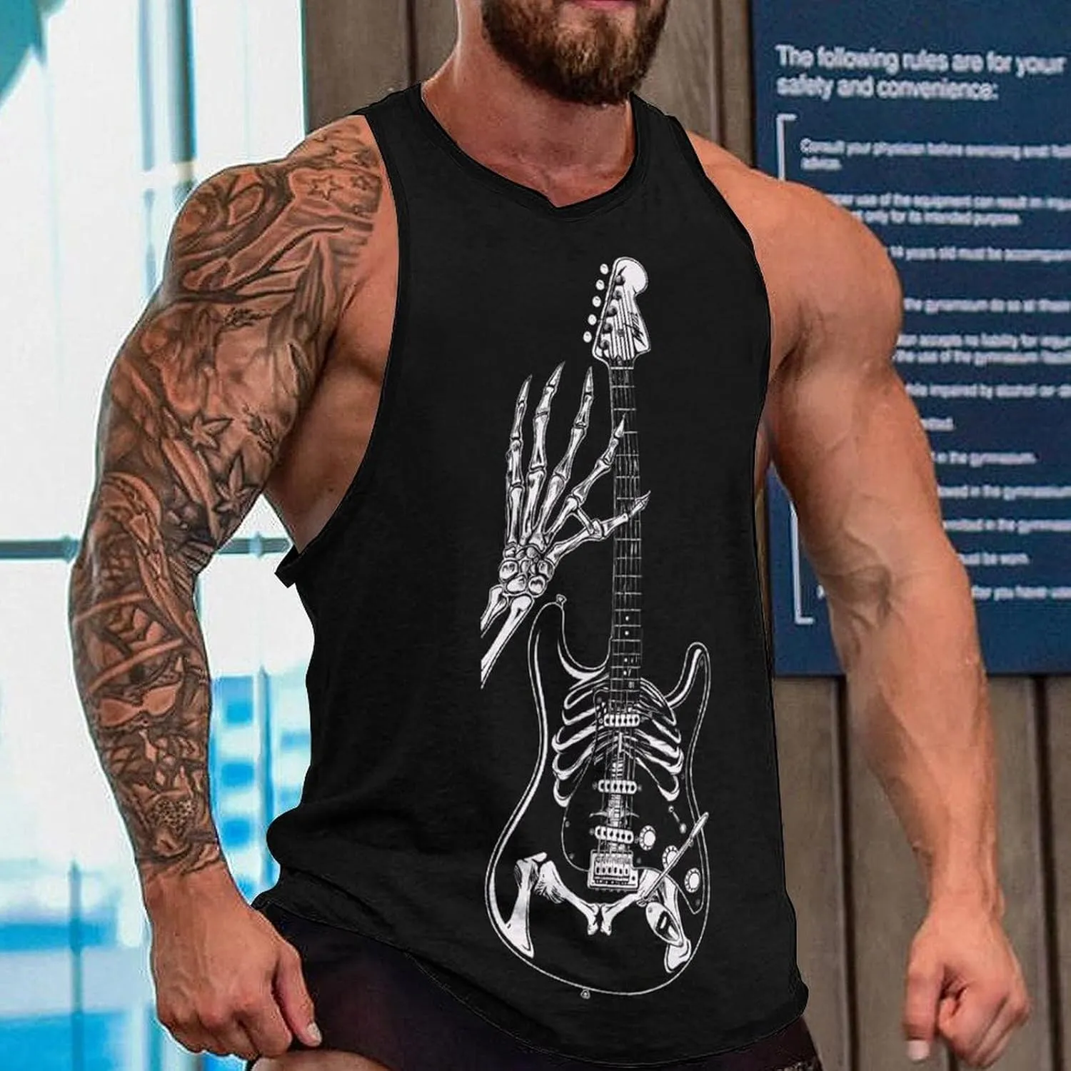 Rock and Roll Punk Guitar Men's Workout Tank Top Quick Dry Gym Muscle Tee Bodybuilding Sleeveless T Shirt