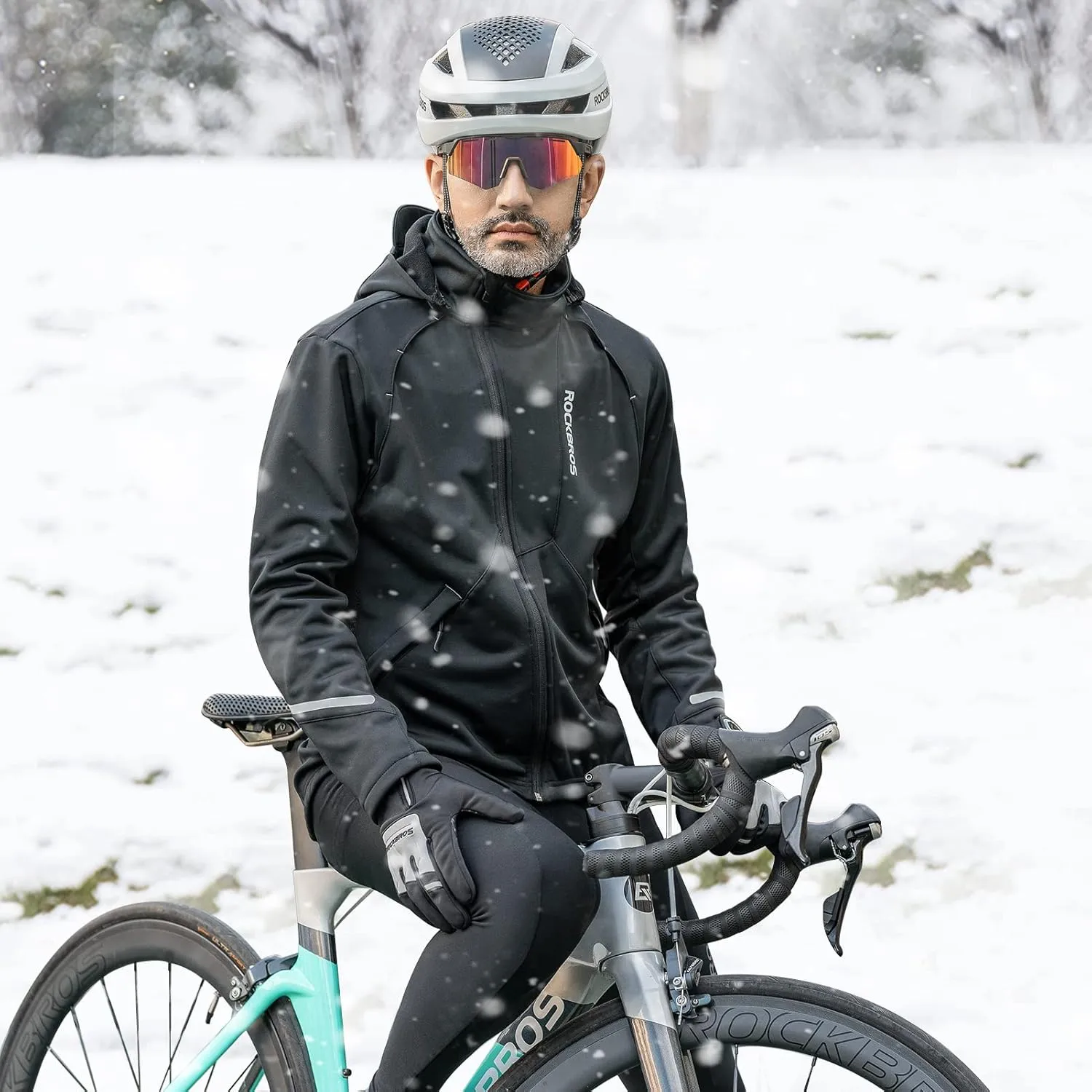 ROCKBROS Cycling Jackets for Men Winter Bike Jackets Thermal Windproof Jacket for Men Cold Weather Cycling Running Hiking