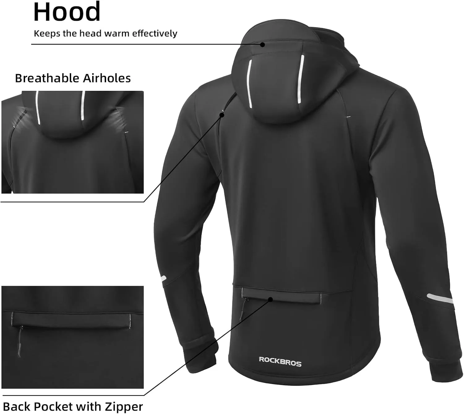 ROCKBROS Cycling Jackets for Men Winter Bike Jackets Thermal Windproof Jacket for Men Cold Weather Cycling Running Hiking