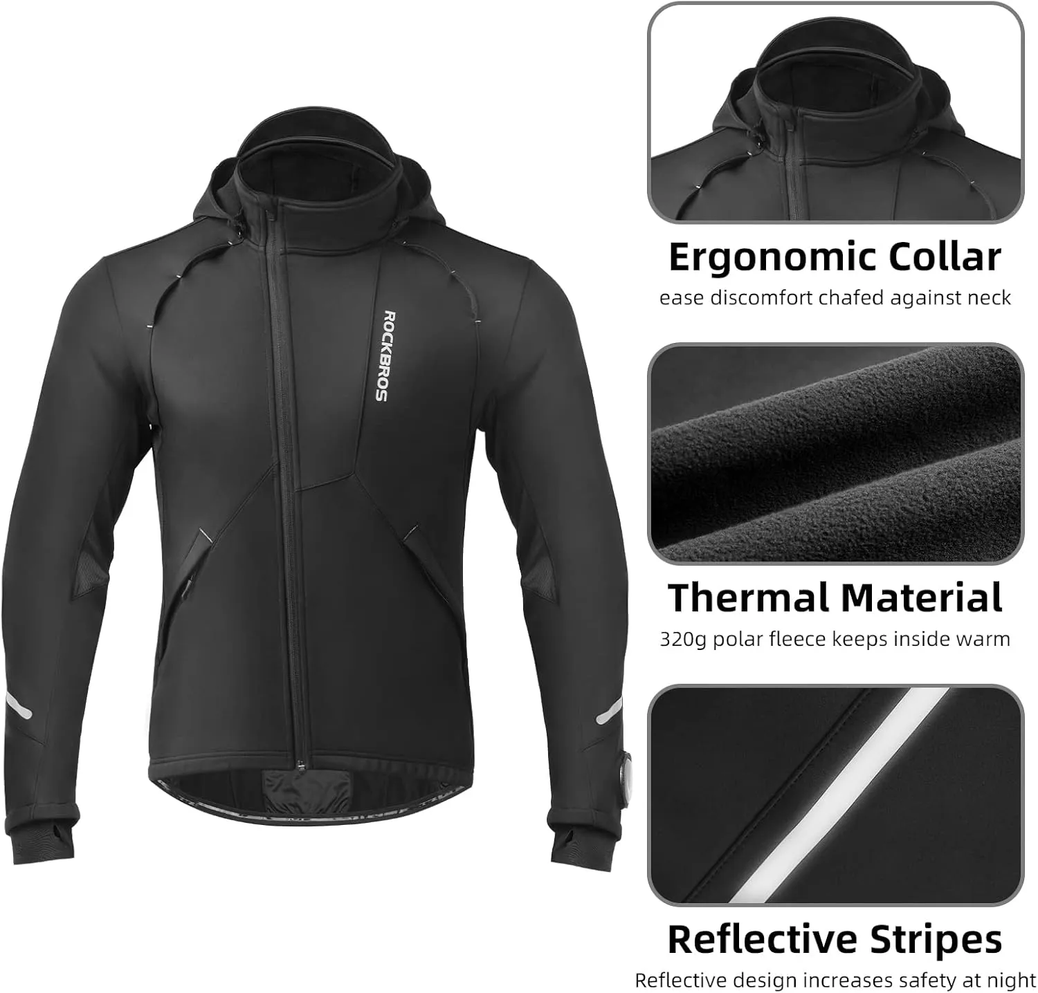 ROCKBROS Cycling Jackets for Men Winter Bike Jackets Thermal Windproof Jacket for Men Cold Weather Cycling Running Hiking