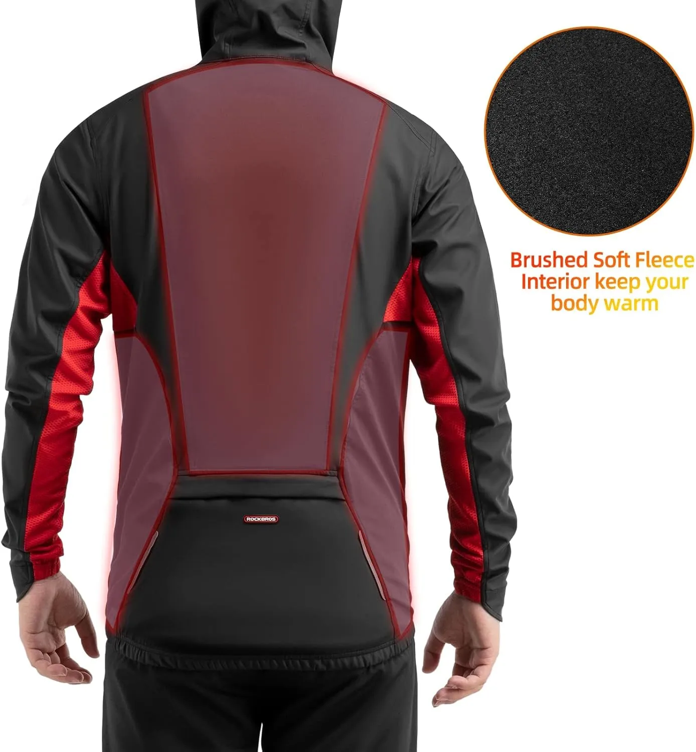 ROCKBROS Winter Cycling Jacket for Men Windproof Thermal Breathable Running Windbreaker Cycling Clothing Black