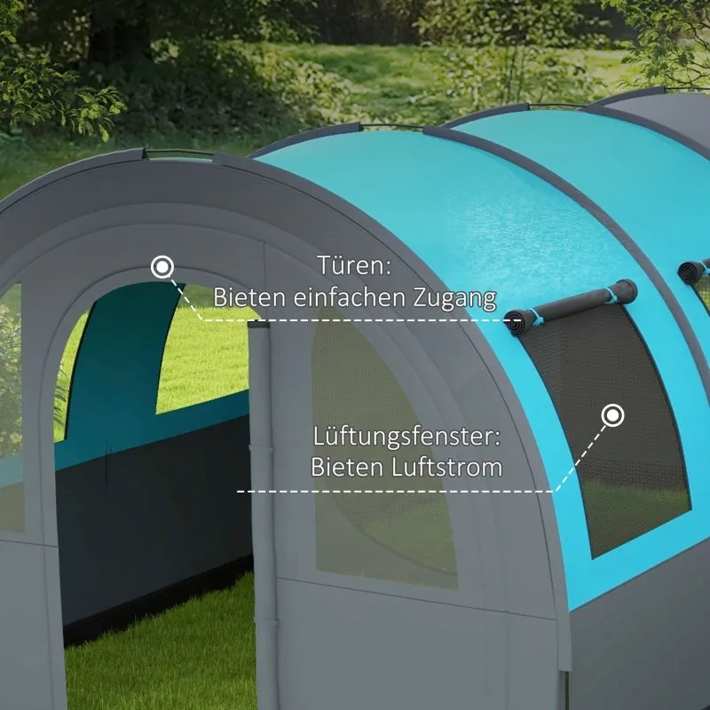 Rootz Camping Tent for Up to 6 People - Family Tent - Festival Tent - Maximum Comfort - Waterproof Protection - Convenient Lighting - 480L x 260W x 200H cm