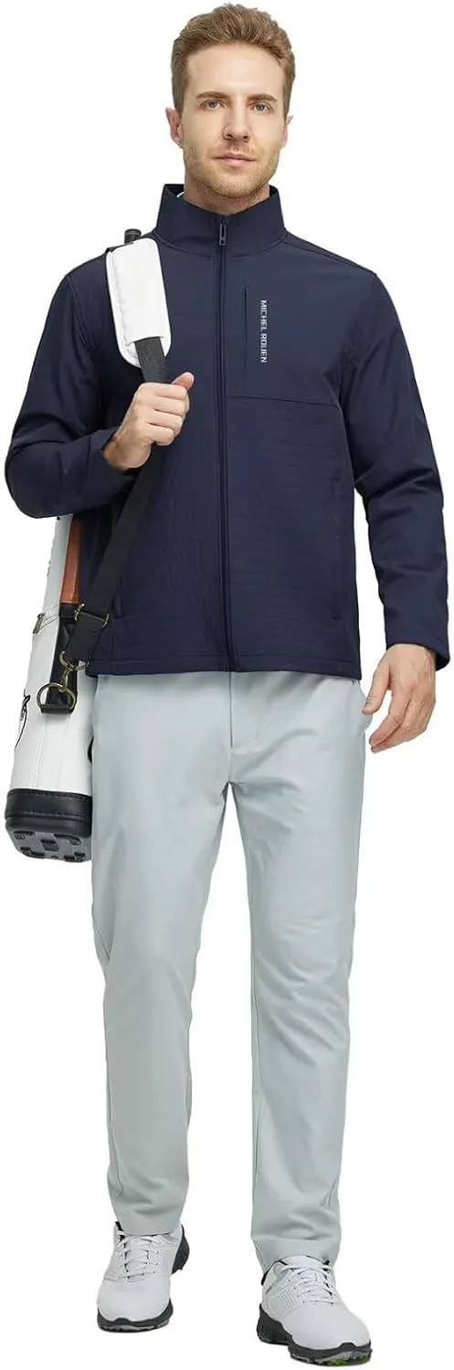 Rouen Mens Golf Raincoat Jacket Zipper Pockets Lightweight Softshell Hooded Water-resistant Spring Fall Outdoor Windbreaker