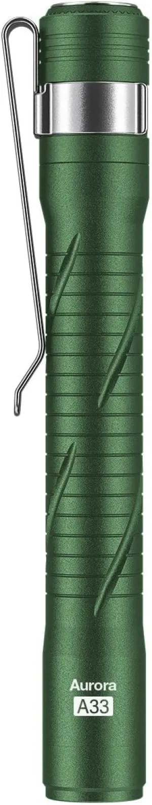 RovyVon Aurora A33 Pen Flashlight USB-C Rechargeable with Pocket Clip, 200 Lumen, IPX8 Waterproof for Inspection, Repair, Work, Outdoors(Green)
