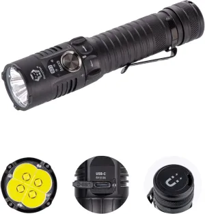RovyVon S23 4000 Lumens USB-C Rechargeable EDC Flashlight, 6500K Cool White Pocket Floodlight, New Twist Switch, Metal Button with Momentary on, Magnet Tail, Super Bright for Outdoor Searching(Black)