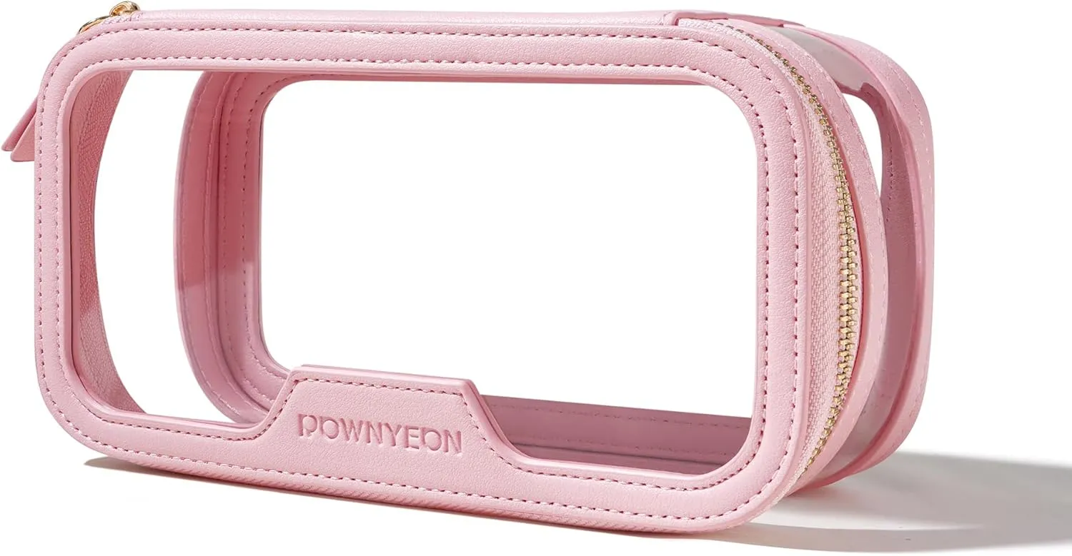 ROWNYEON Waterproof Toiletry Organizer Train Case, CLear Travel Makeup Bag for Women，Transparent Cosmetic Bag，Portable Makeup Case Organizer (pink)