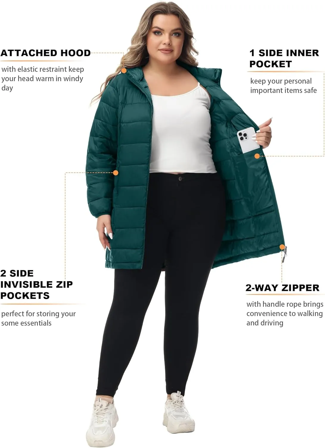 ROYAL MATRIX Women's Plus Size Puffer Jacket Packable Lightweight Hooded Quilted Spring Fall Long Puffer Coat