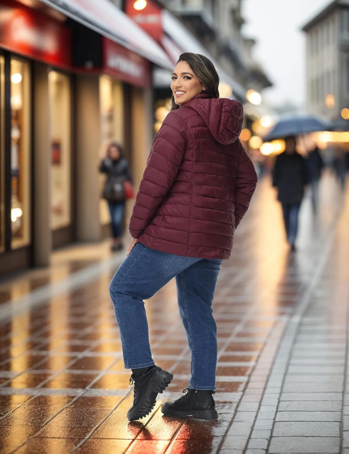ROYAL MATRIX Women's Plus Size Puffer Jacket with Hood, Packable Lightweight Quilted Travel Outwear Puffer Coat with Pockets