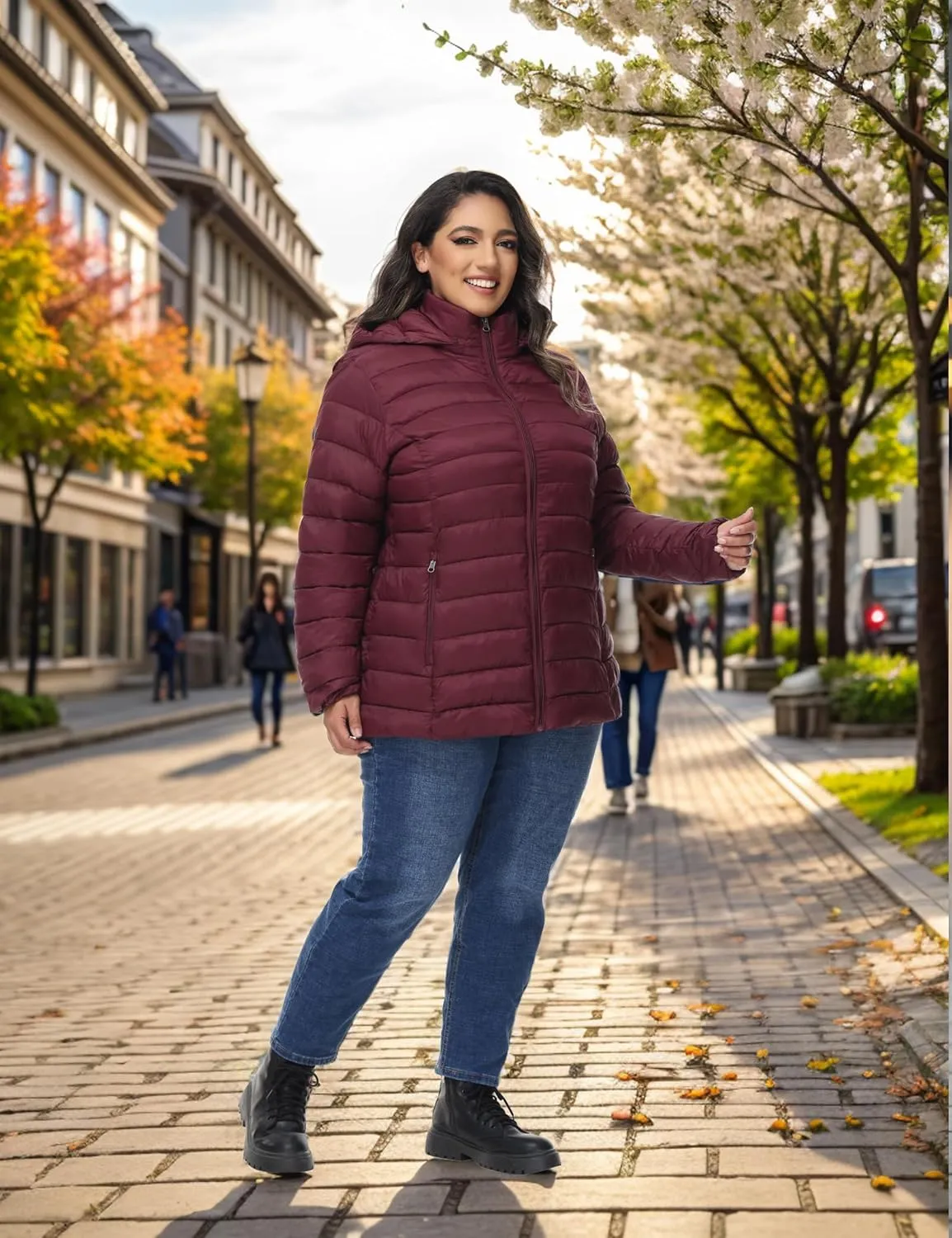 ROYAL MATRIX Women's Plus Size Puffer Jacket with Hood, Packable Lightweight Quilted Travel Outwear Puffer Coat with Pockets