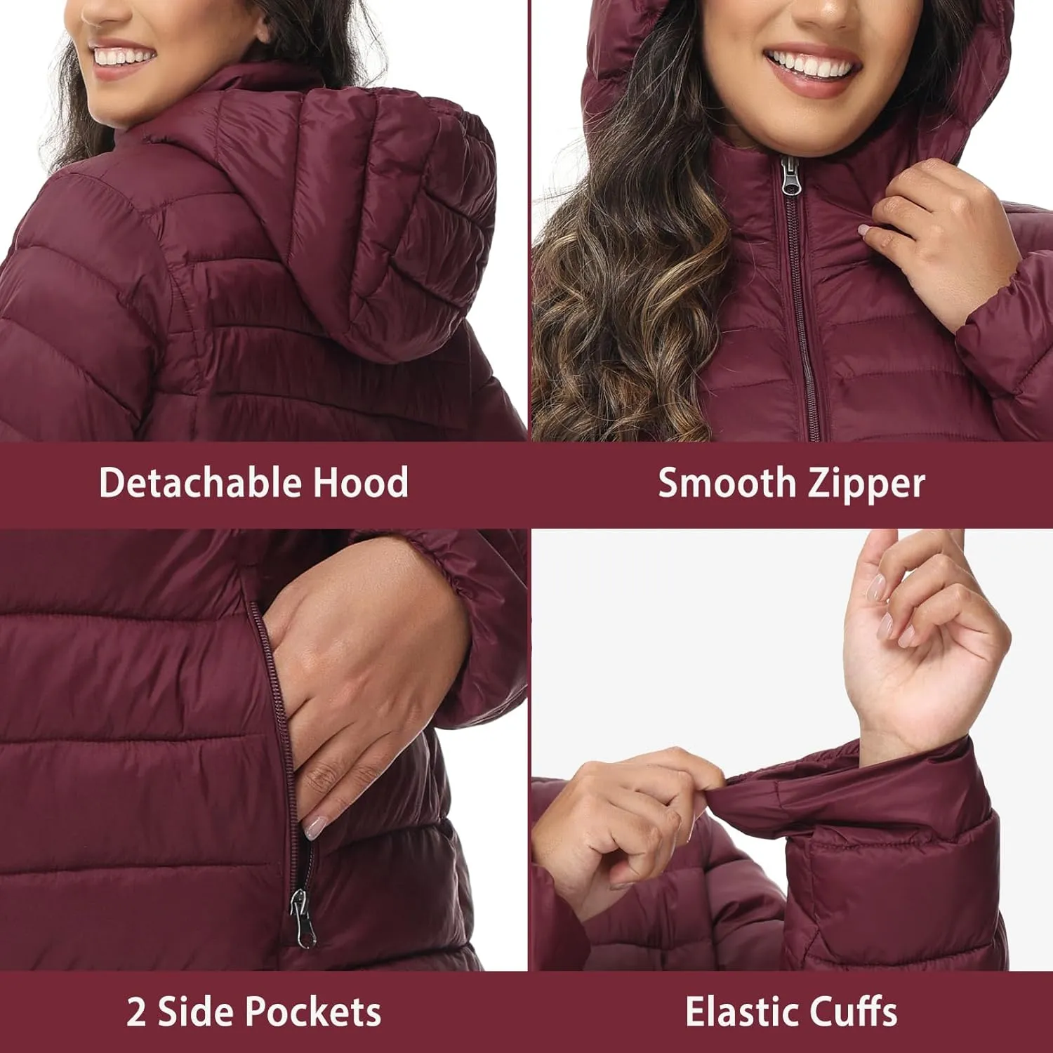 ROYAL MATRIX Women's Plus Size Puffer Jacket with Hood, Packable Lightweight Quilted Travel Outwear Puffer Coat with Pockets