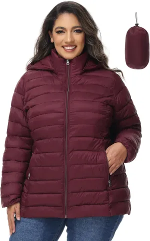 ROYAL MATRIX Women's Plus Size Puffer Jacket with Hood, Packable Lightweight Quilted Travel Outwear Puffer Coat with Pockets